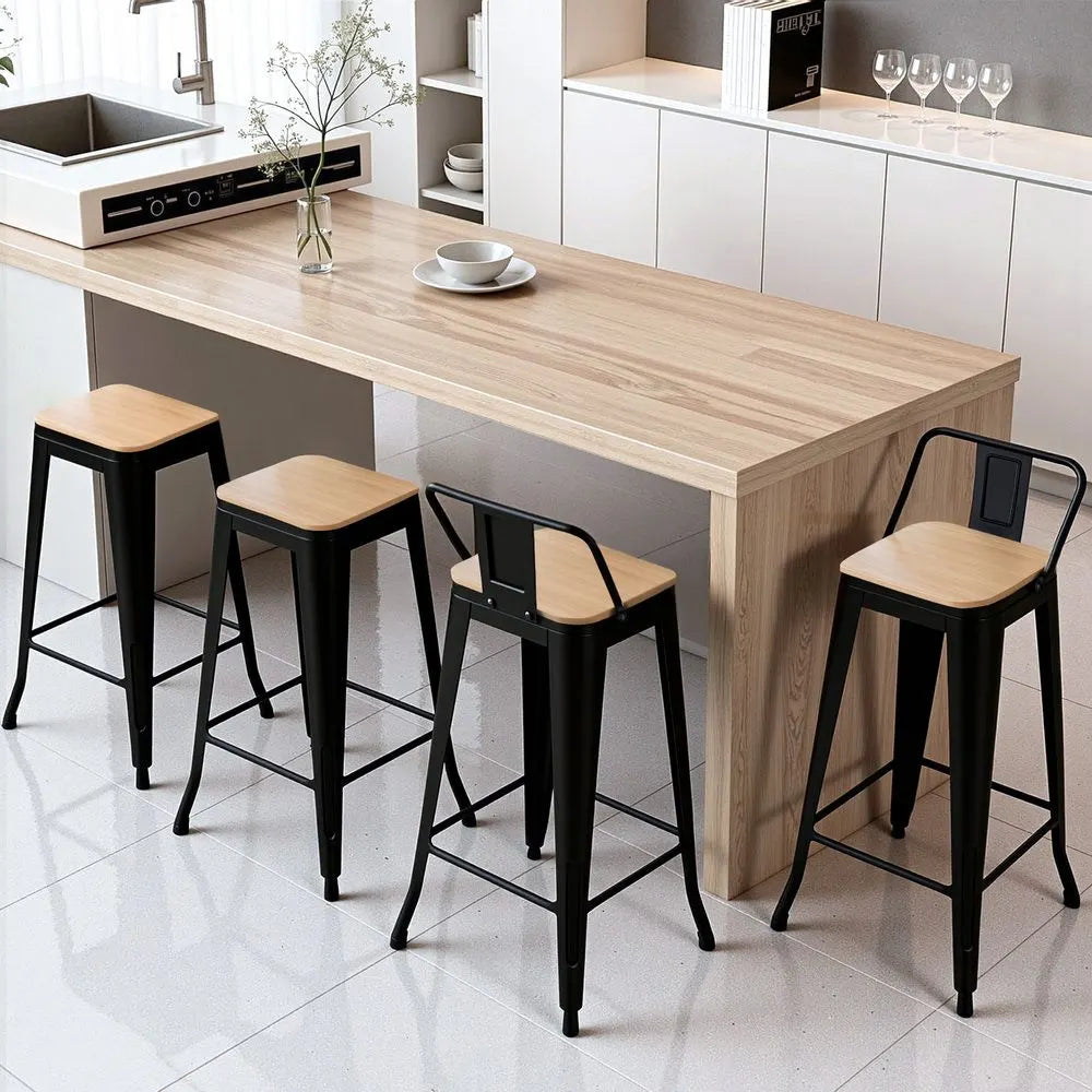 Artiss Metal Bar Stools Set of 4 Counter Height Barstools 77cm Seat Height w/ Removable Back - Image 9