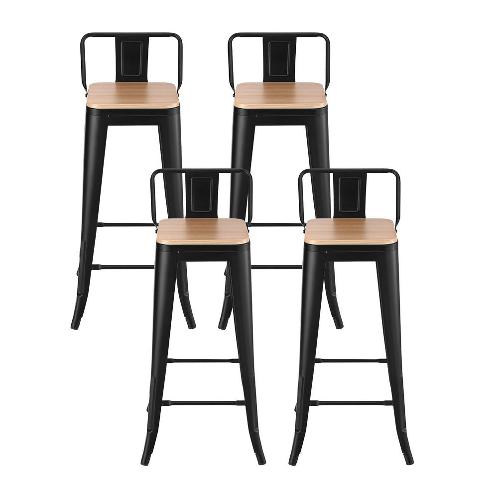 Artiss 4x Bar Stools Kitchen Counter High Chair Dining Stackable Metal Black - Image 3