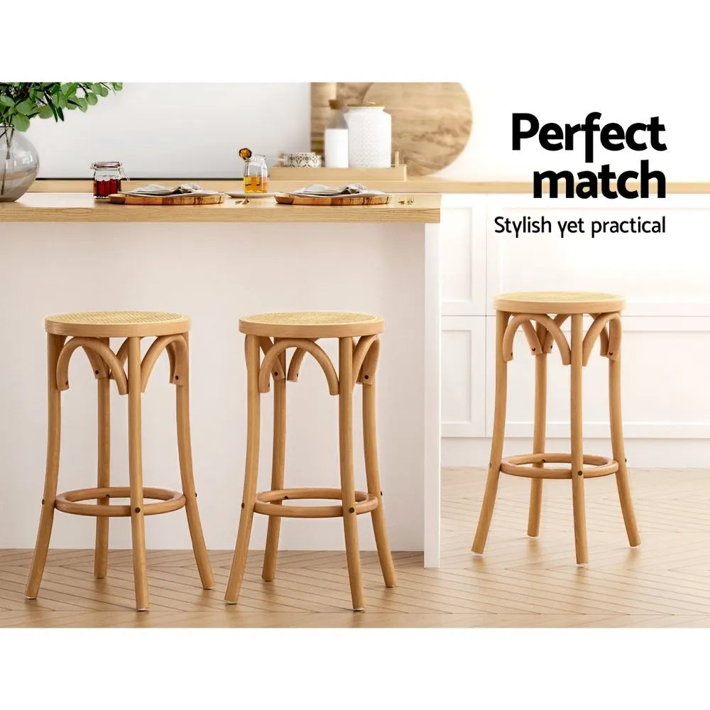 Artiss Bar Stools Set of 3 Kitchen Wooden Bar Stool Dining Chair 65cm - Image 4