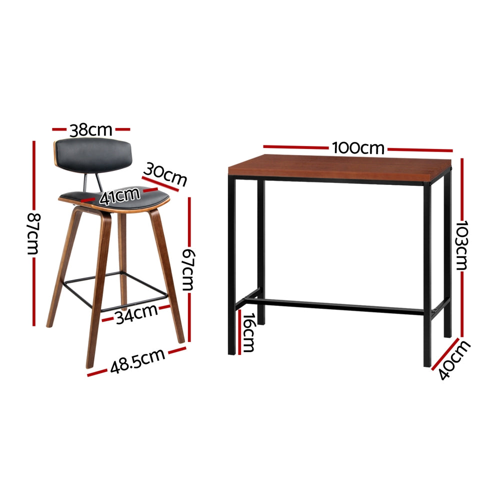 Artiss Bar Table and Stools Set Dining Desk Kitchen Chairs Cafe Pub - Image 2