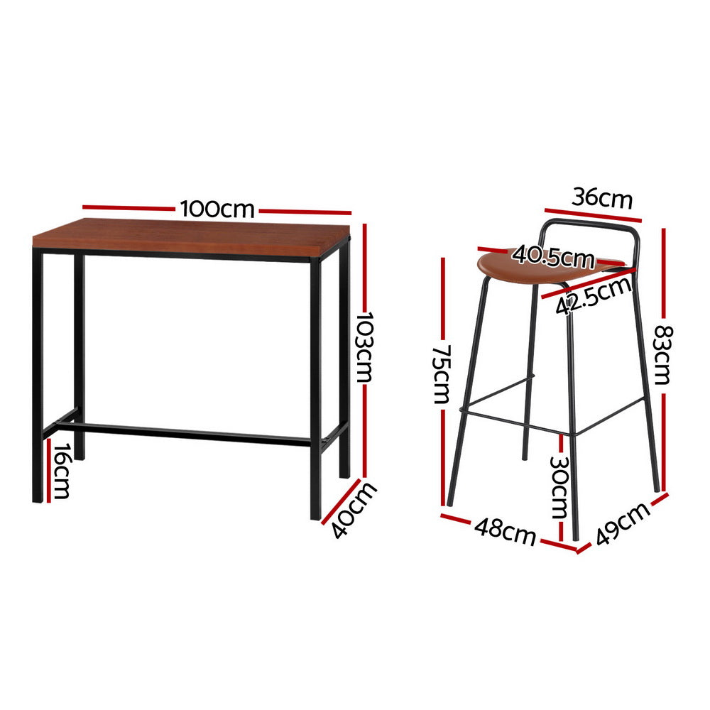 Artiss Bar Table and Stools Set Dining Desk Kitchen Chairs Cafe Pub - Image 2