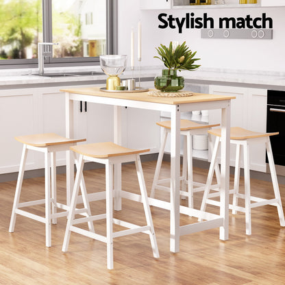 Artiss Bar Table and Stools Set Dining Desk Solid Wood Kitchen Chairs Cafe Pub - Image 4