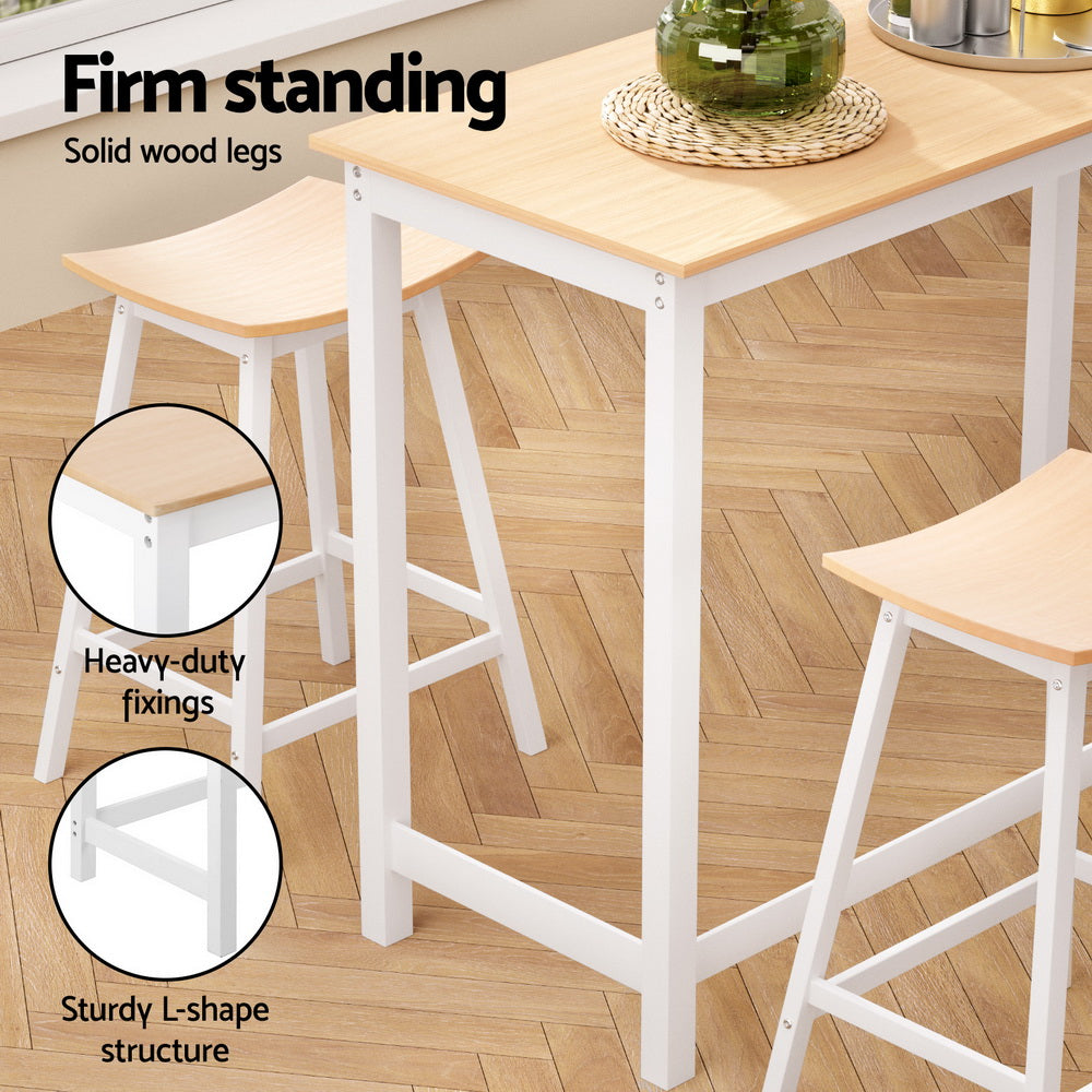 Artiss Bar Table and Stools Set Dining Desk Solid Wood Kitchen Chairs Cafe Pub - Image 5