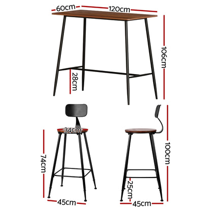 Artiss Bar Table and Stools Set Dining Desk Kitchen Chairs Cafe Pub - Image 2