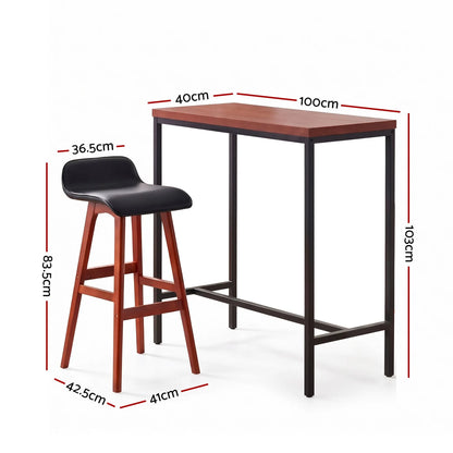 Artiss 3Pcs Bar Table and Stools Set Dining Desk Kitchen Chairs Cafe Pub Wood - Image 3