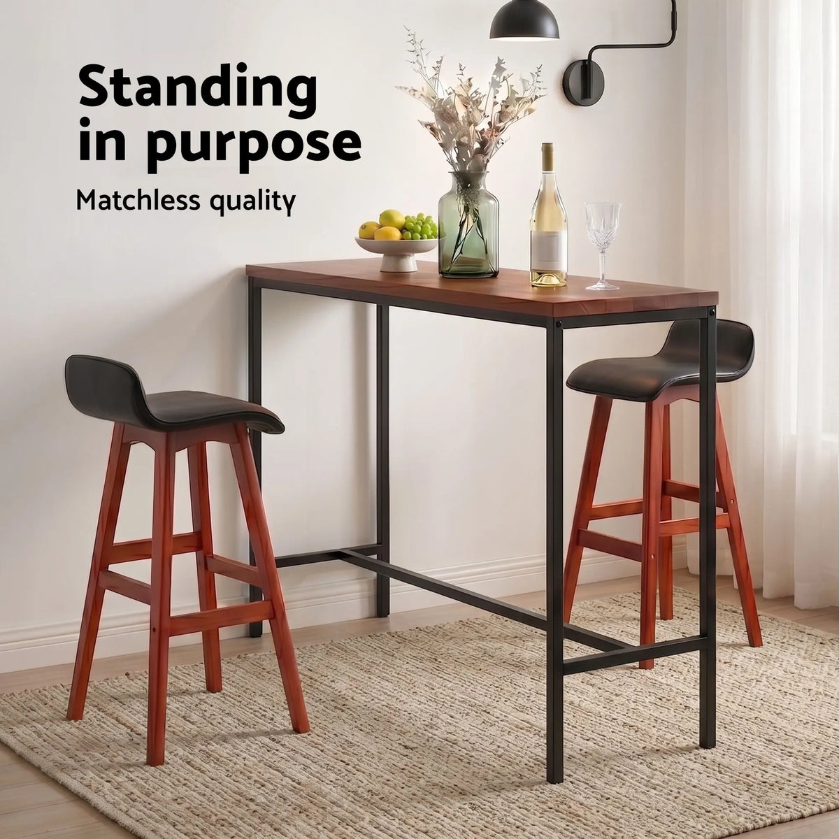 Artiss 3Pcs Bar Table and Stools Set Dining Desk Kitchen Chairs Cafe Pub Wood - Image 5