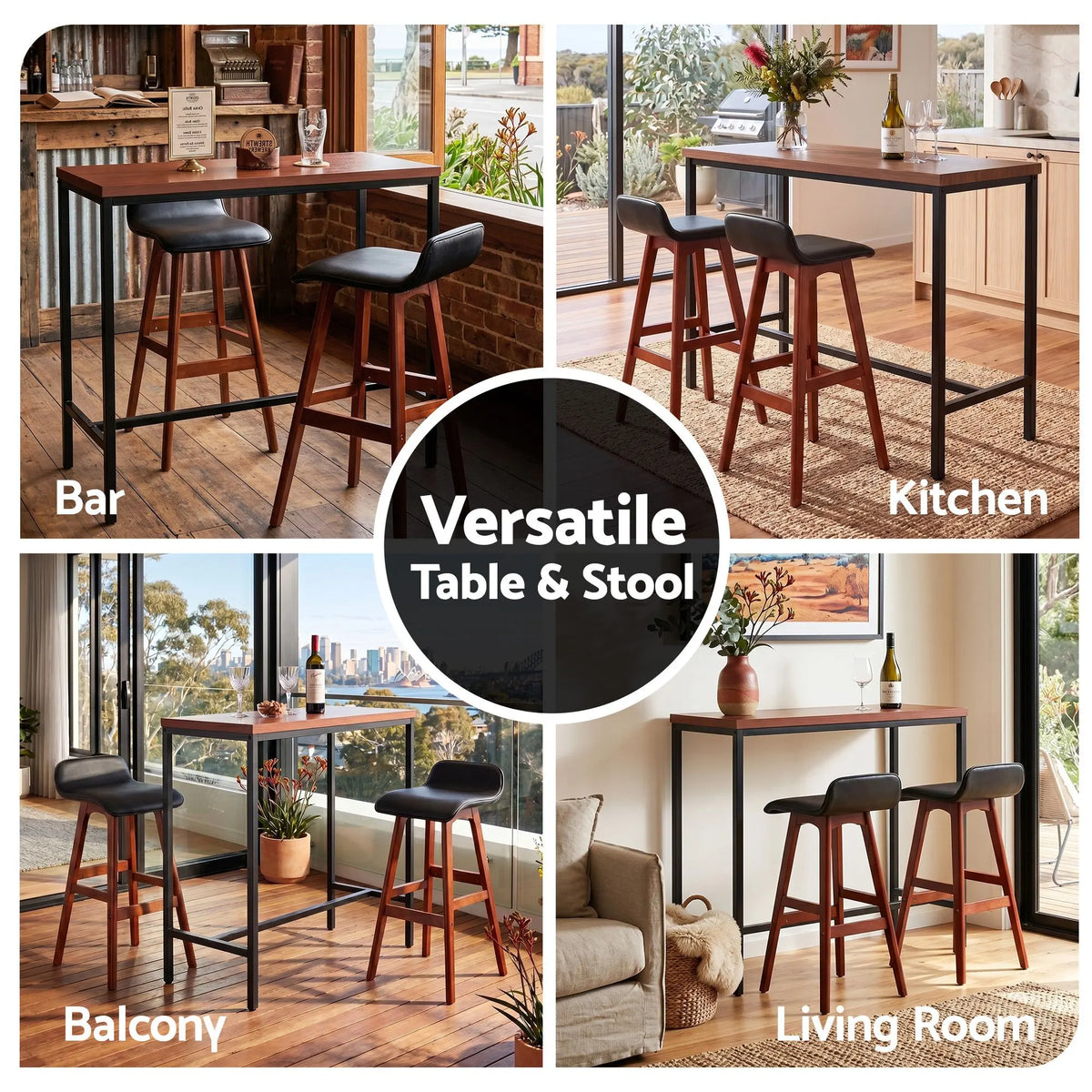 Artiss 3Pcs Bar Table and Stools Set Dining Desk Kitchen Chairs Cafe Pub Wood - Image 8