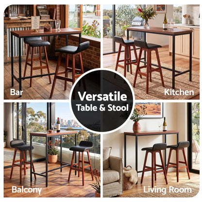 Artiss 3Pcs Bar Table and Stools Set Dining Desk Kitchen Chairs Cafe Pub Wood - Image 8