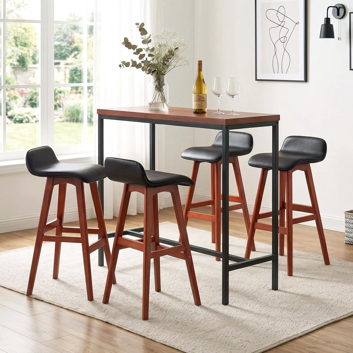 Artiss 5Pcs Bar Table and Stools Set Dining Desk Kitchen Chairs Cafe Pub Wood
