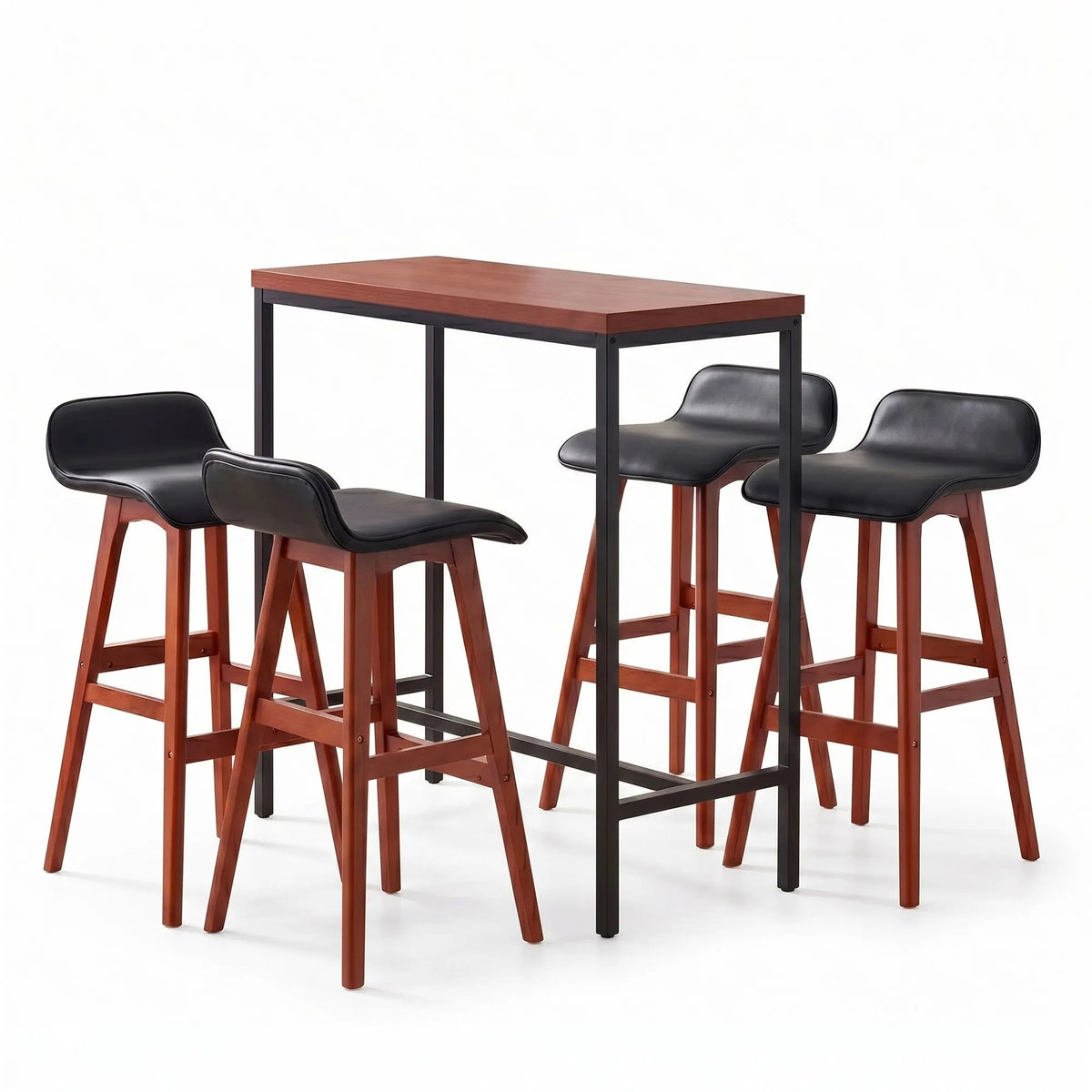 Artiss 5Pcs Bar Table and Stools Set Dining Desk Kitchen Chairs Cafe Pub Wood - Image 2
