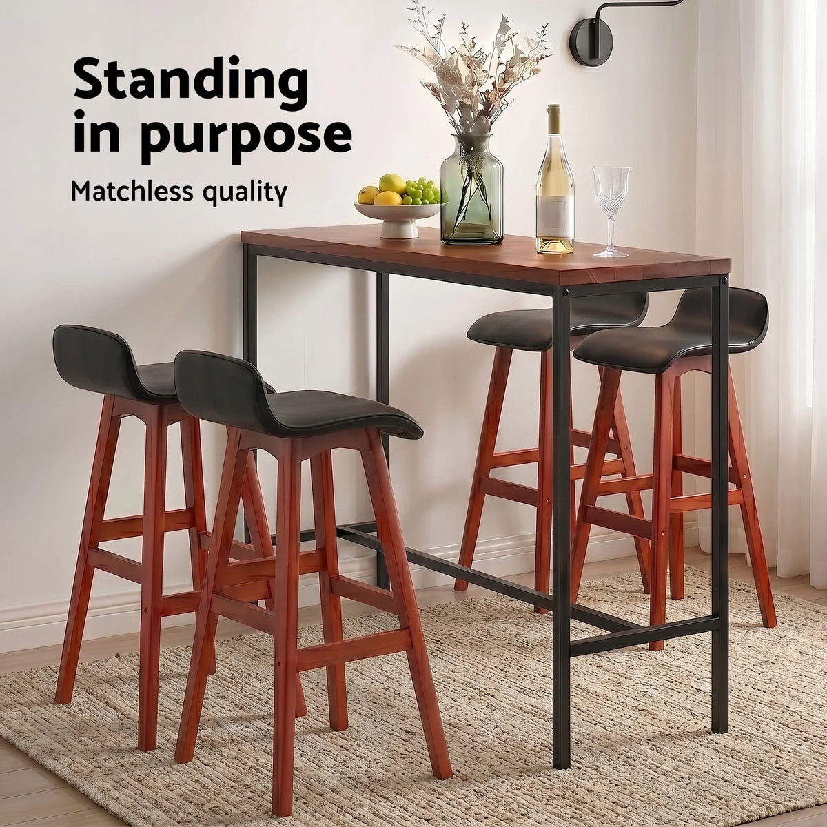 Artiss 5Pcs Bar Table and Stools Set Dining Desk Kitchen Chairs Cafe Pub Wood - Image 5