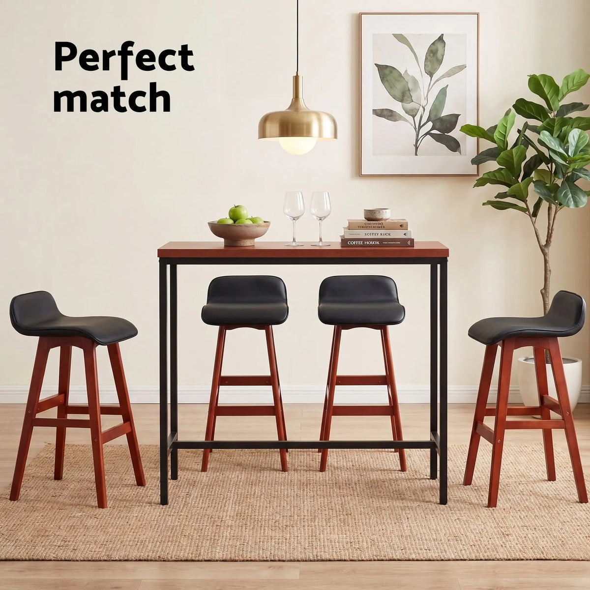 Artiss 5Pcs Bar Table and Stools Set Dining Desk Kitchen Chairs Cafe Pub Wood - Image 6