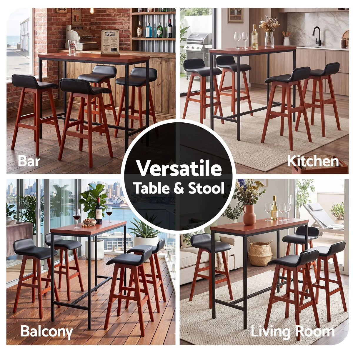 Artiss 5Pcs Bar Table and Stools Set Dining Desk Kitchen Chairs Cafe Pub Wood - Image 8