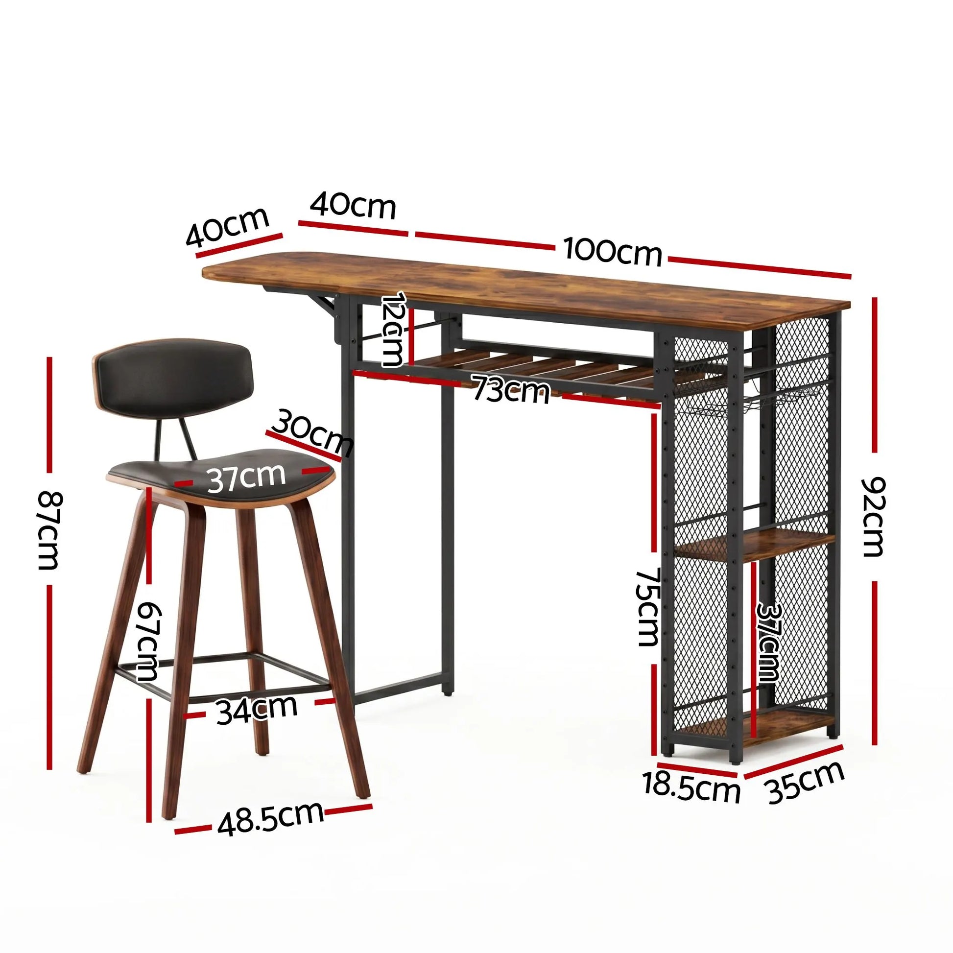 Artiss 3PCS Bar Table and Stools Set Dining Table Solid Wood Kitchen Chairs Cafe Pub - Image 3