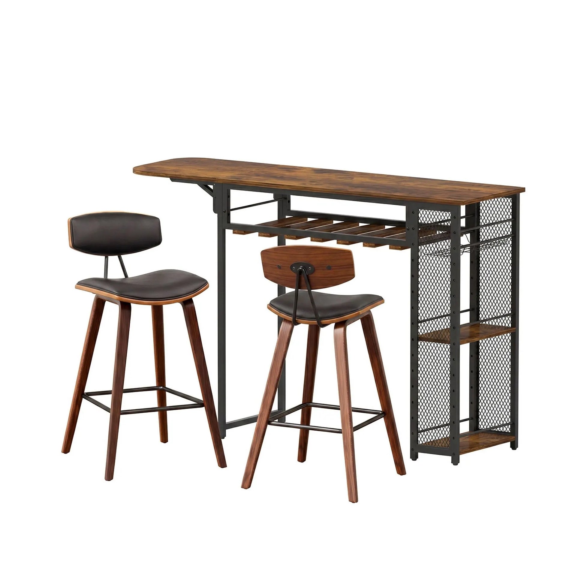 Artiss 3PCS Bar Table and Stools Set Dining Table Solid Wood Kitchen Chairs Cafe Pub - Image 4