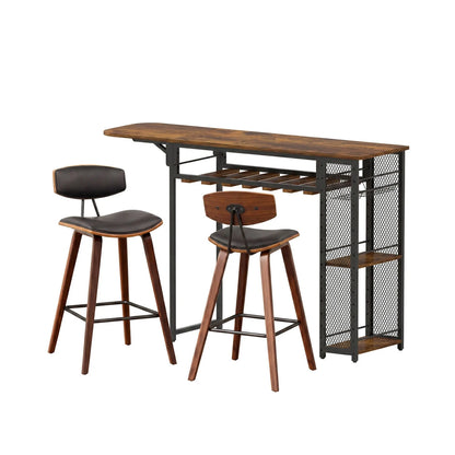 Artiss 3PCS Bar Table and Stools Set Dining Table Solid Wood Kitchen Chairs Cafe Pub - Image 4