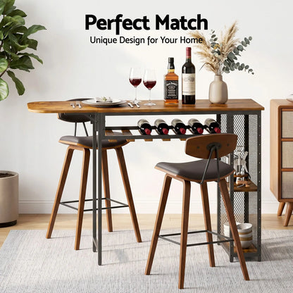 Artiss 3PCS Bar Table and Stools Set Dining Table Solid Wood Kitchen Chairs Cafe Pub - Image 5
