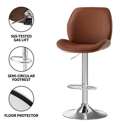 Artiss 1X Bar Stool Bentwood Swivel Adjustable Kitchen Dining Counter Stool Leather Brown - Image 6