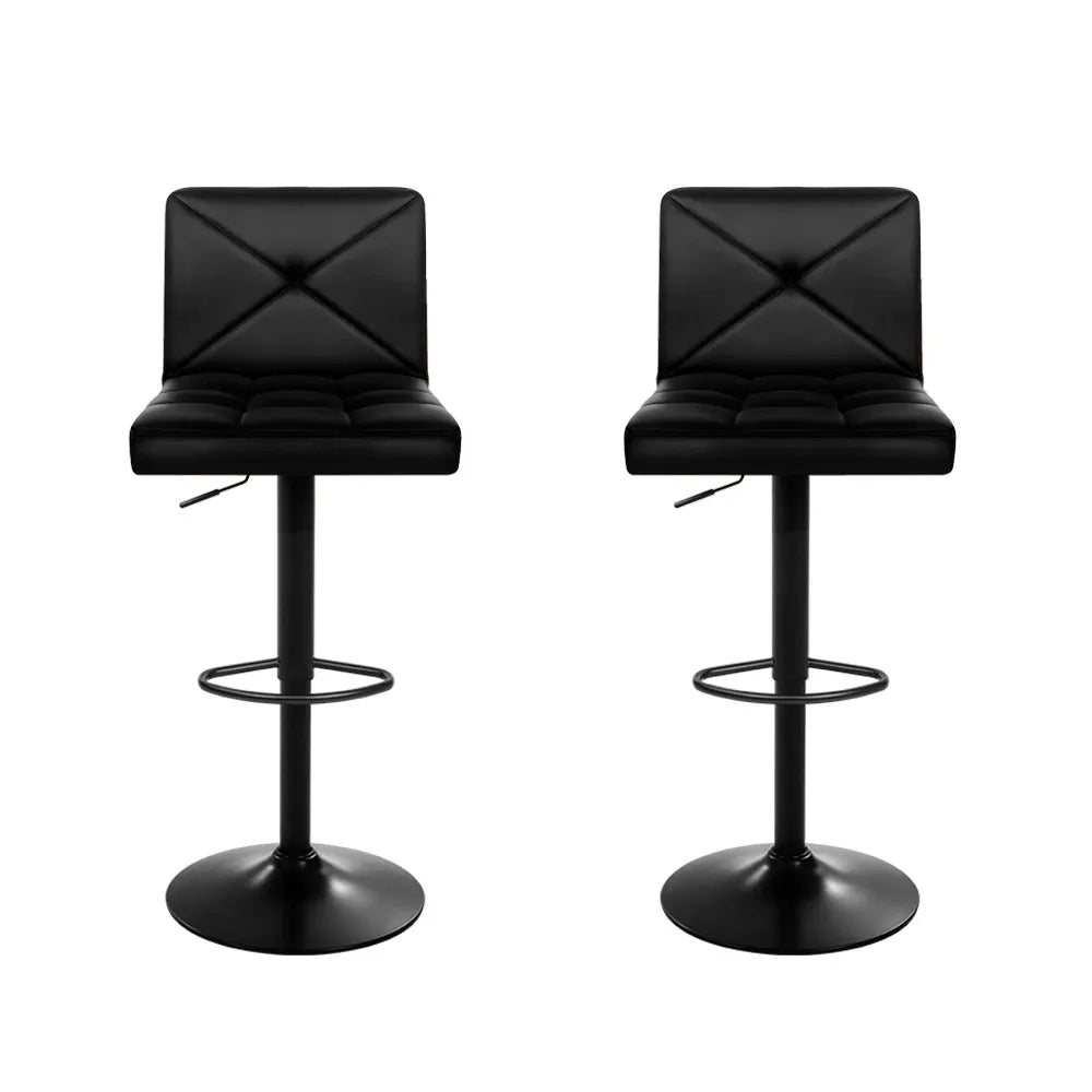 Artiss 2x Bar Stools Kitchen Dining Chairs Gas Lift Stool Leather Black - Image 3
