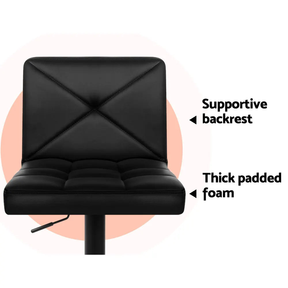 Artiss 2x Bar Stools Kitchen Dining Chairs Gas Lift Stool Leather Black - Image 4