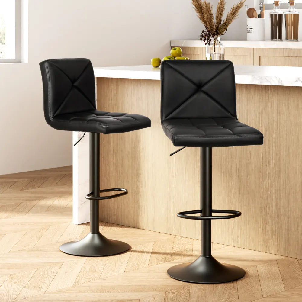 Artiss 2x Bar Stools Kitchen Dining Chairs Gas Lift Stool Leather Black - Image 8
