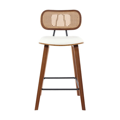 2x Artiss Bar Stools Kitchen Counter Rattan Chairs PU Leather Padding - Image 3
