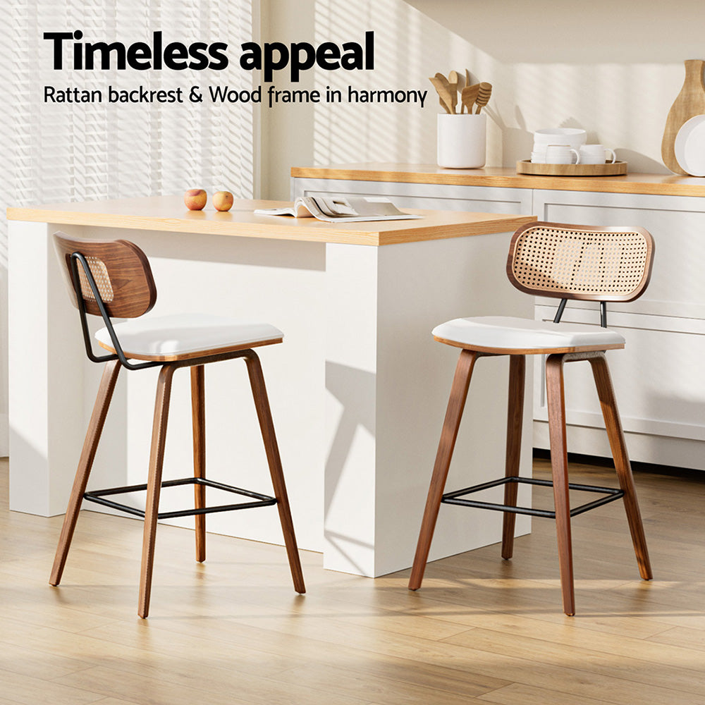 4x Artiss Bar Stools Kitchen Counter Rattan Chairs PU Leather Padding - Image 6