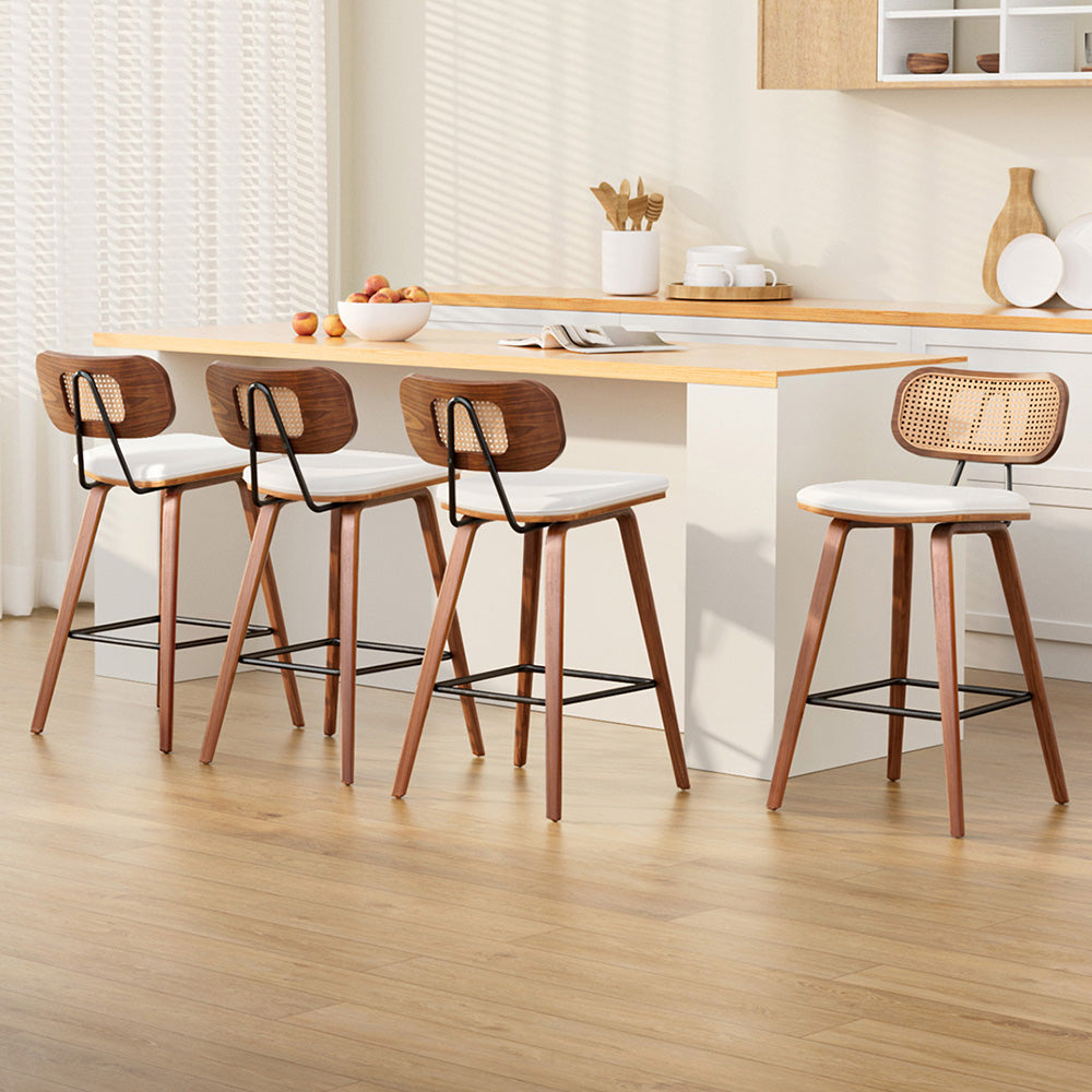 4x Artiss Bar Stools Kitchen Counter Rattan Chairs PU Leather Padding - Image 7