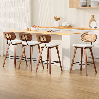 4x Artiss Bar Stools Kitchen Counter Rattan Chairs PU Leather Padding - Image 7