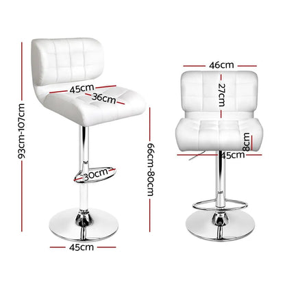 Artiss 2x Bar Stools Gas Lift Leather Padded White - Image 2