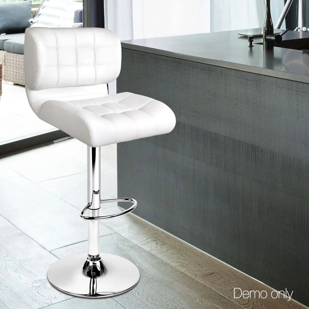 Artiss 2x Bar Stools Gas Lift Leather Padded White - Image 9
