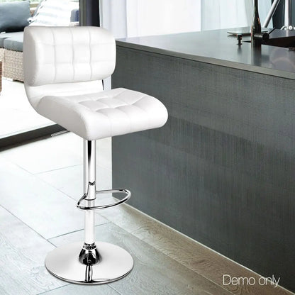 Artiss 2x Bar Stools Gas Lift Leather Padded White - Image 9