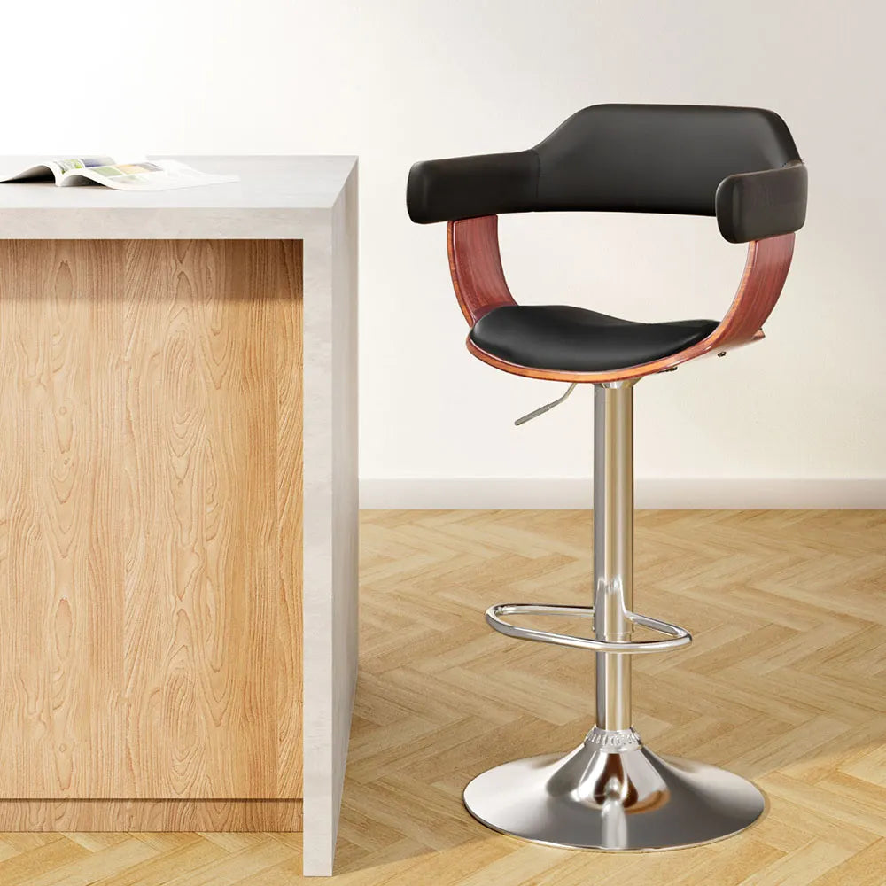 Artiss Bar Stools Gas Lift Leather w/Armrest Black