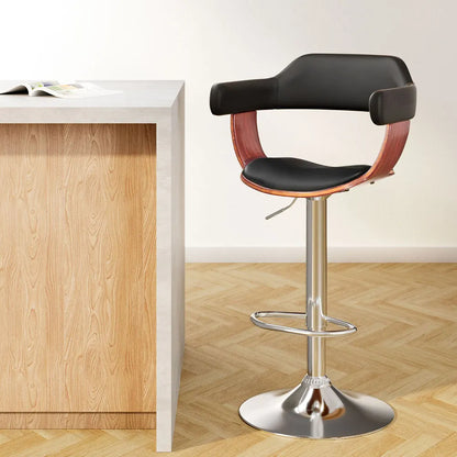 Artiss Bar Stools Gas Lift Leather w/Armrest Black