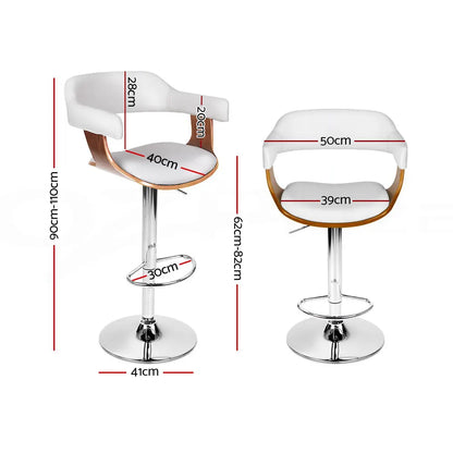 Artiss Bar Stools Gas Lift Leather w/Armrest White - Image 2