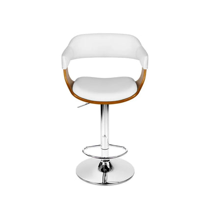 Artiss Bar Stools Gas Lift Leather w/Armrest White - Image 3
