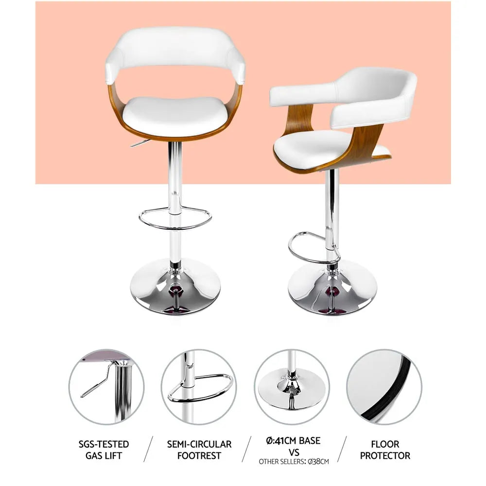 Artiss Bar Stools Gas Lift Leather w/Armrest White - Image 5