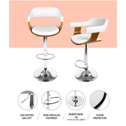 Artiss Bar Stools Gas Lift Leather w/Armrest White - Image 5