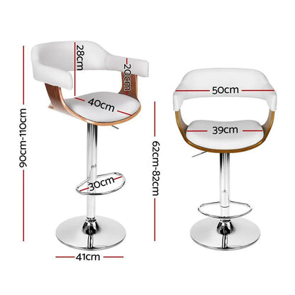 Artiss Bar Stools X3 Kitchen Counter Chair Gas Lift Swivel PU Selina White - Image 2