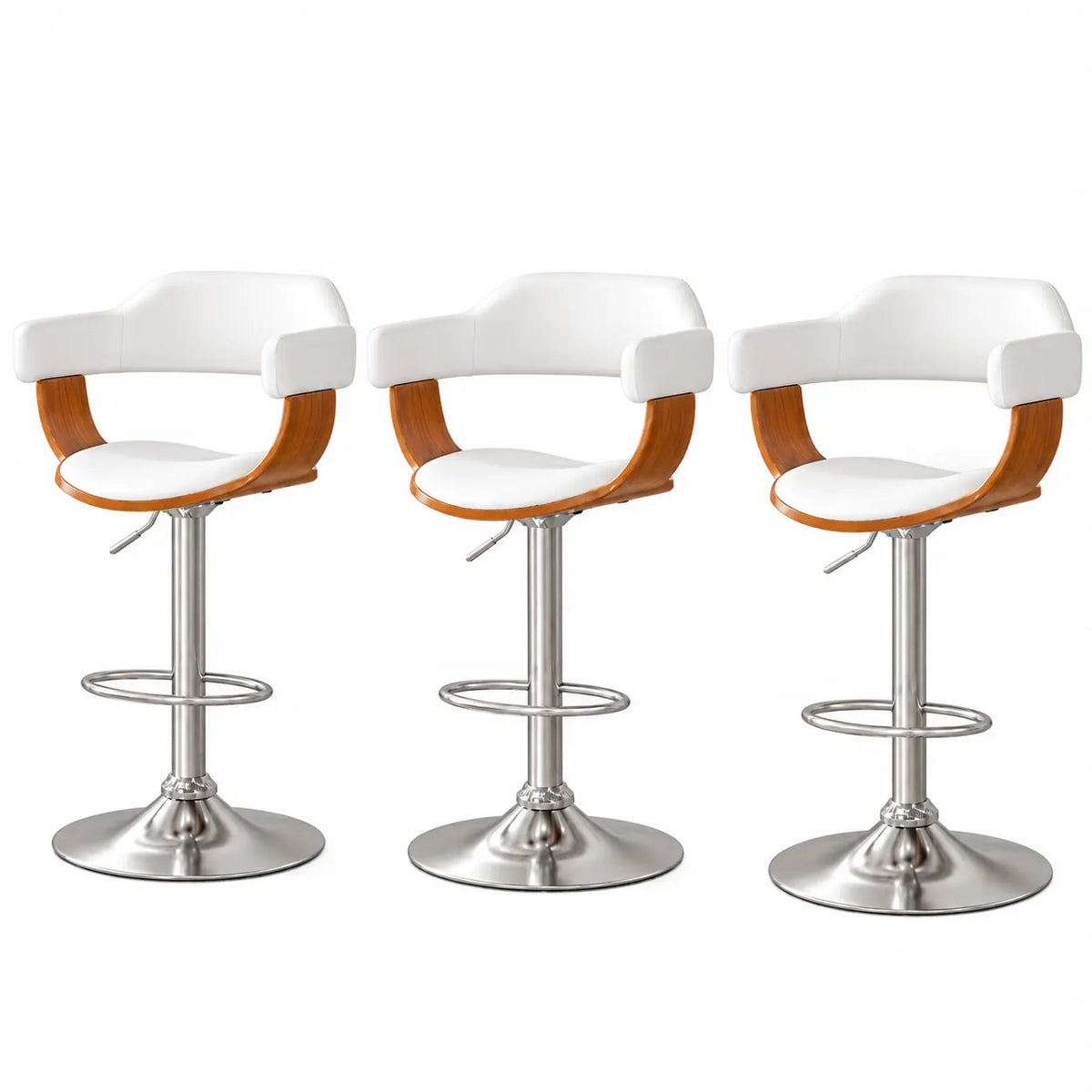 Artiss Bar Stools X3 Kitchen Counter Chair Gas Lift Swivel PU Selina White - Image 3
