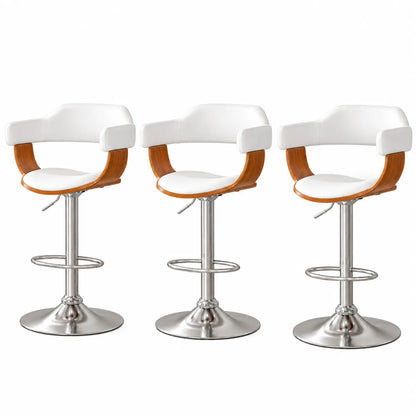 Artiss Bar Stools X3 Kitchen Counter Chair Gas Lift Swivel PU Selina White - Image 3