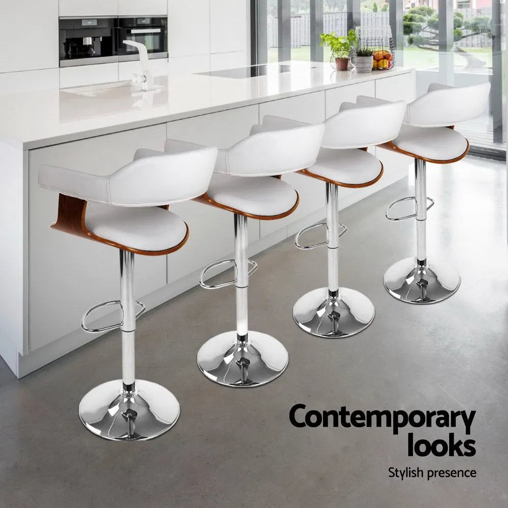 Artiss Bar Stools X3 Kitchen Counter Chair Gas Lift Swivel PU Selina White - Image 4