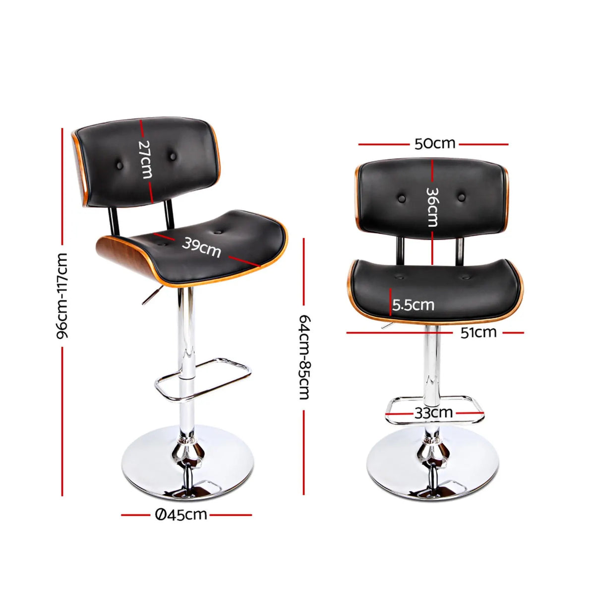 Artiss Bar Stools Gas Lift Leather Black - Image 2