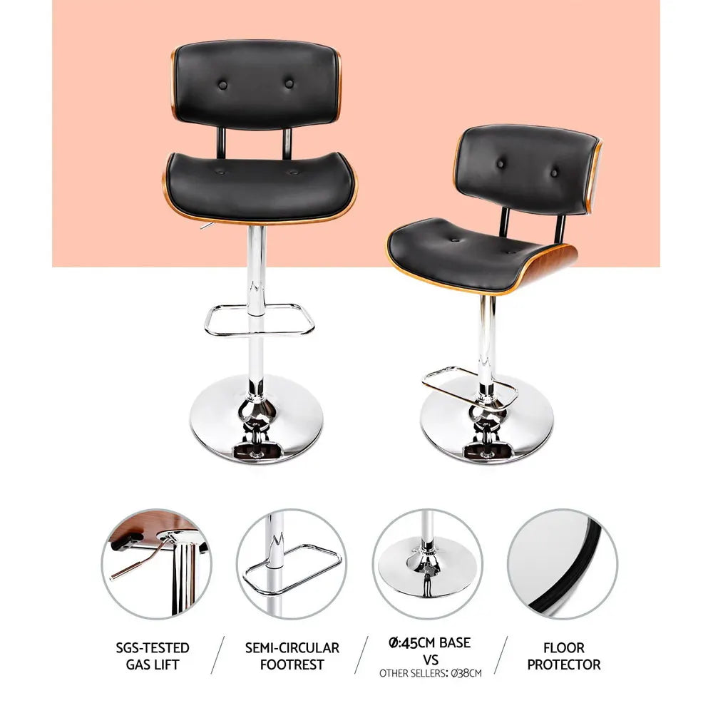 Artiss Bar Stools Gas Lift Leather Black - Image 5