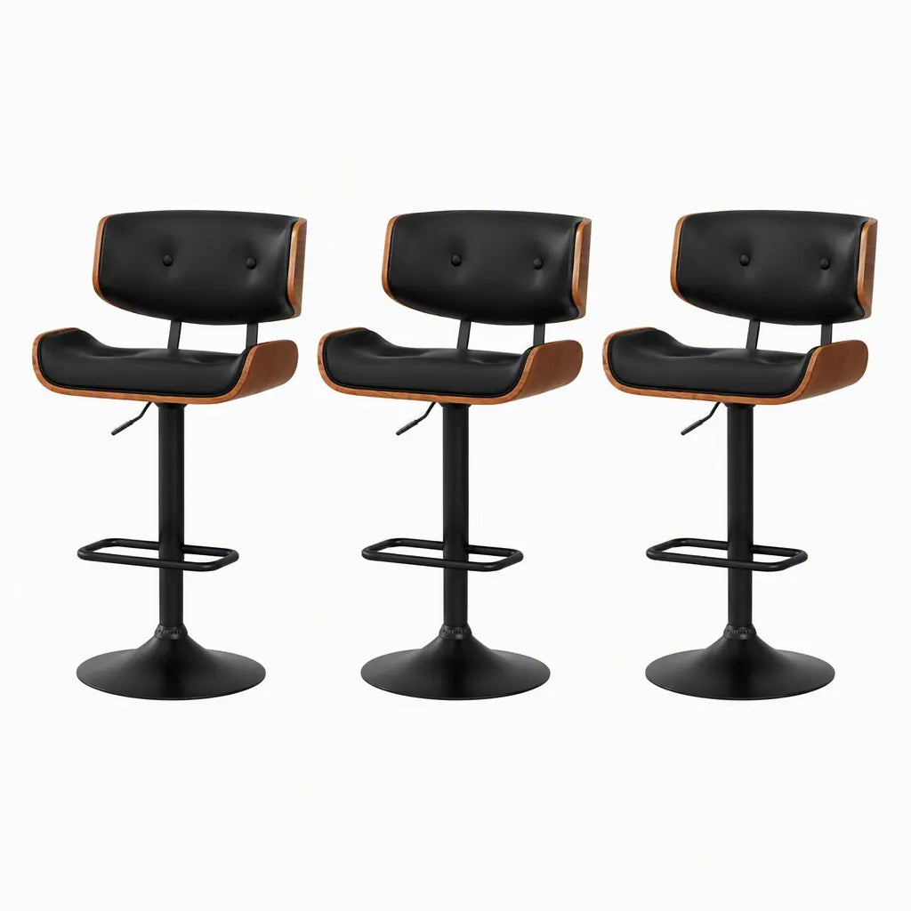 Artiss Bar Stools X3 Kitchen Counter Chair Gas Lift Swivel PU Cherry All Black - Image 3