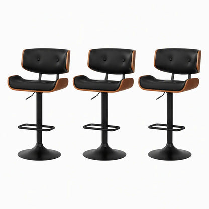Artiss Bar Stools X3 Kitchen Counter Chair Gas Lift Swivel PU Cherry All Black - Image 3