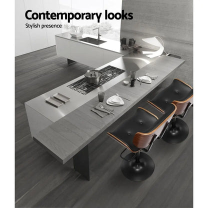 Artiss Bar Stools X3 Kitchen Counter Chair Gas Lift Swivel PU Cherry All Black - Image 4