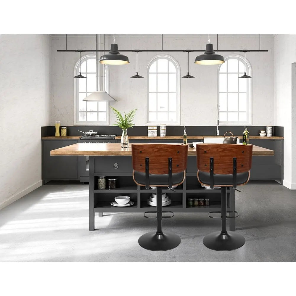 Artiss Bar Stools X3 Kitchen Counter Chair Gas Lift Swivel PU Cherry All Black - Image 6