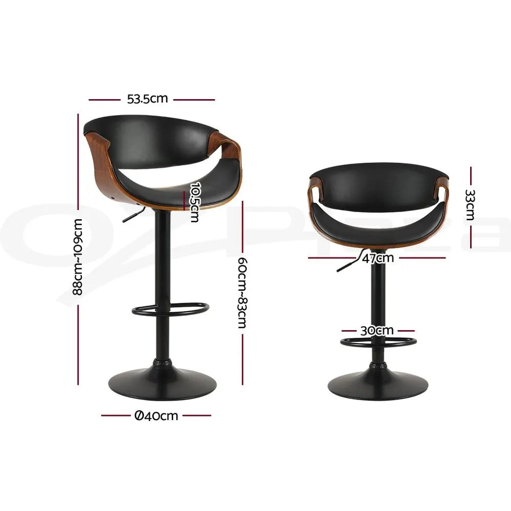 Artiss Bar Stools X3 Kitchen Counter Chair Gas Lift Swivel PU Ambrus Black - Image 2