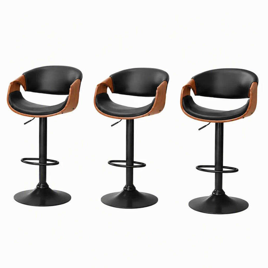 Artiss Bar Stools X3 Kitchen Counter Chair Gas Lift Swivel PU Ambrus Black - Image 3